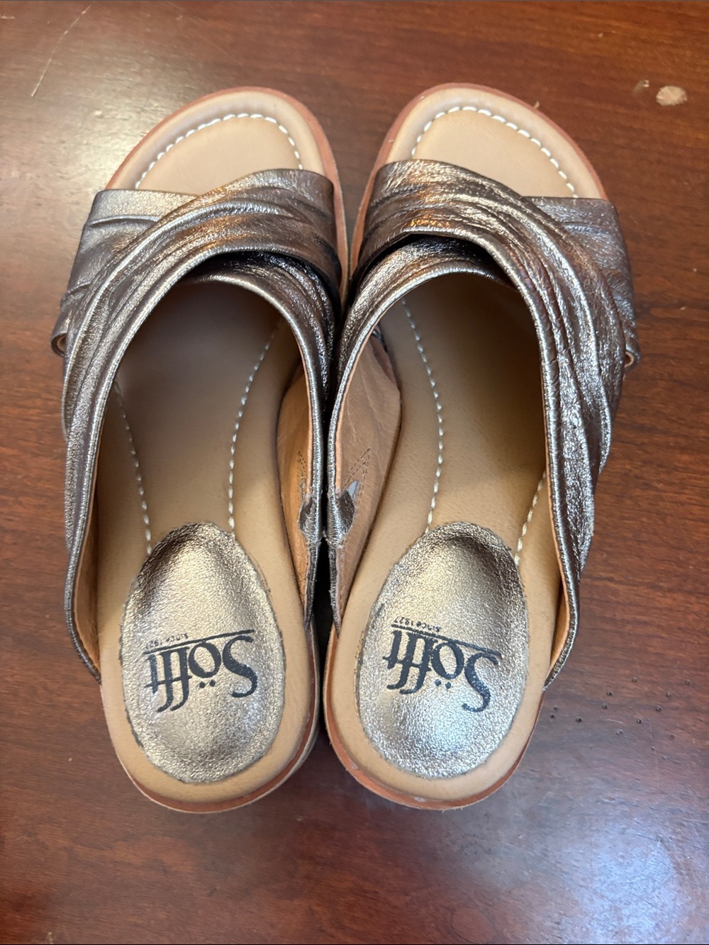 Sofft Metallic Bronze Crossband Slide Mules - Picture 2 of 3